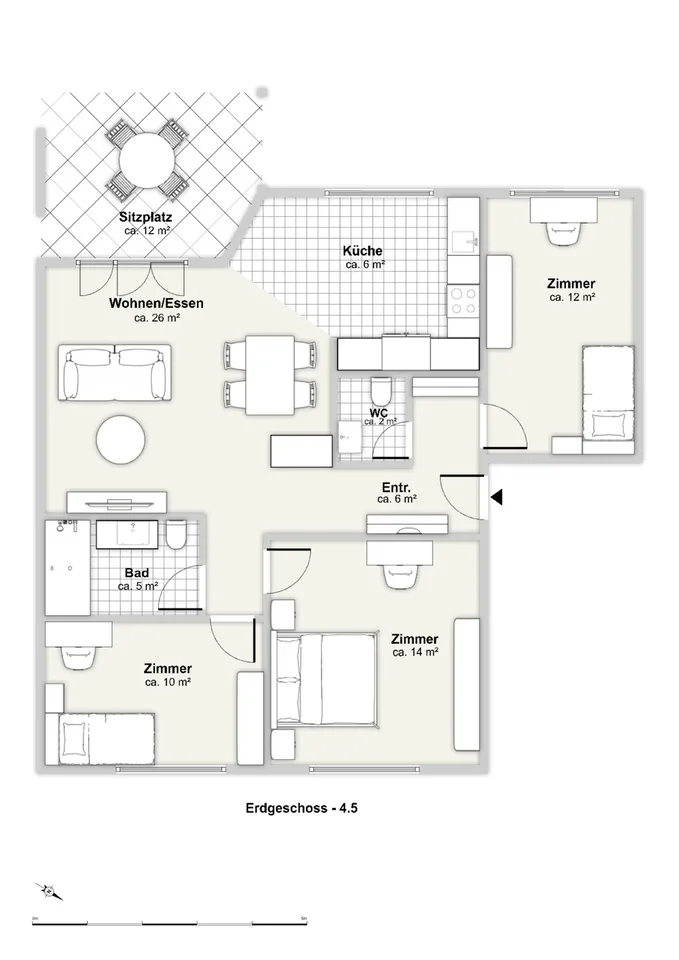 4.5-Zimmer-Gartenwohnung im Erdgeschoss