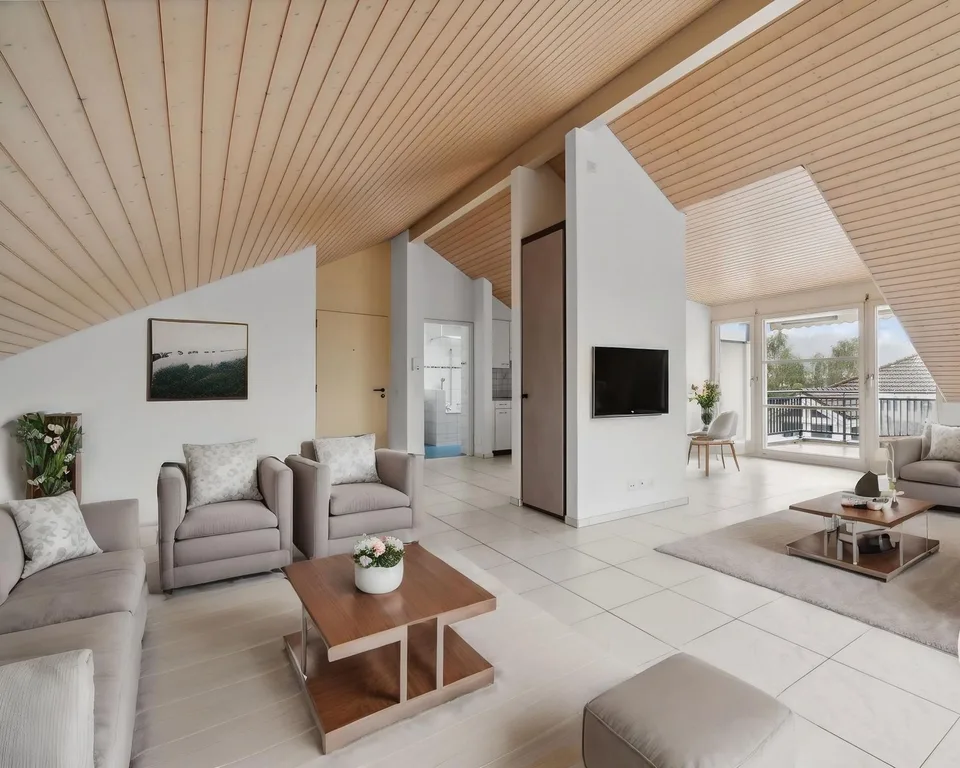 Frisch renovierte 2.5 Zi. Dachwohnungen 65m2 mit herrlicher Aussicht - Mitten im Dorf!