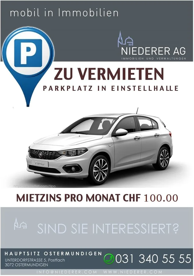 Mehrere Einstellhallenplätze für je CHF 120.00 verfügbar