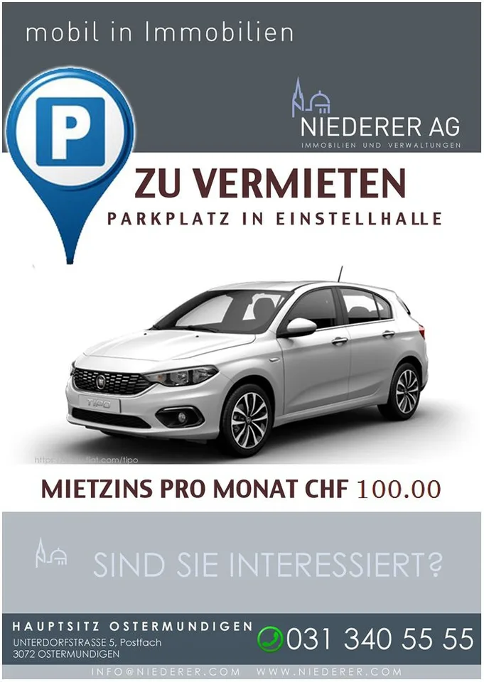 Mehrere Einstellhallenplätze à je CHF 100.00 zu vermieten
