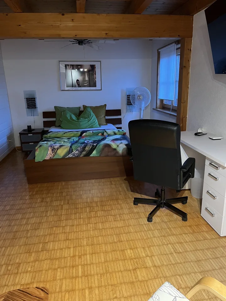 Grosses komplett möbliertes WG Zimmer mit eigenem Balkon in Doppelfamilienhaus