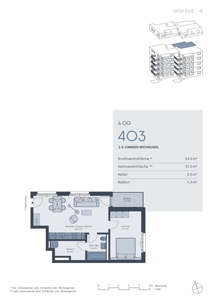 2.5 Zimmer Wohnung Erstvermietung im HIGH FIVE