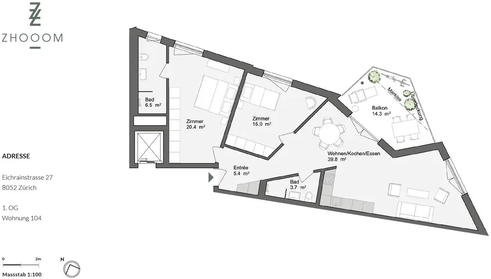 Appartement de 3,5 pièces moderne avec balcon à Zürich-Seebach
