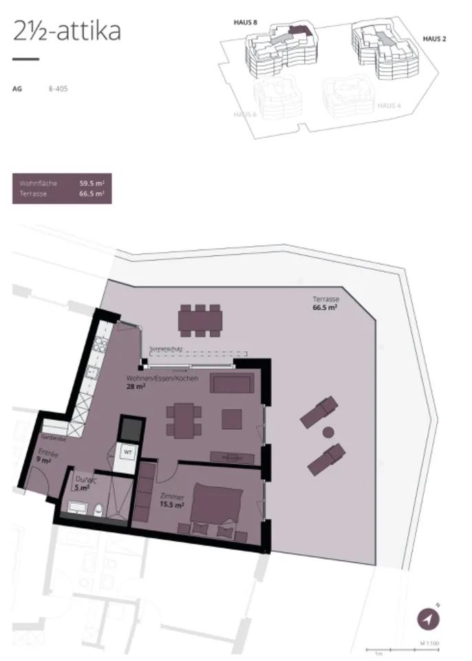 Moderne Attikawohnung im Neubau 2.5- Zimmer