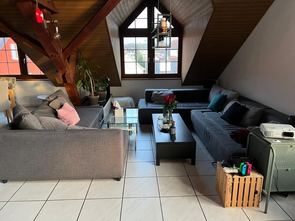Spacious 19m2 room available in a cozy attic flat with a huge terrace