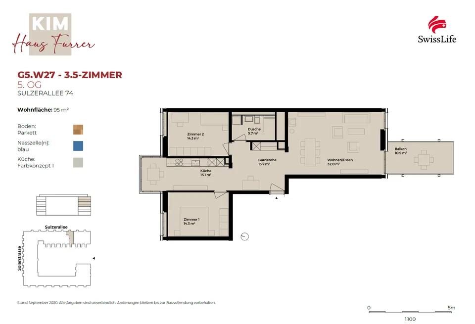 Moderne 3.5-Zimmer Wohnung im 5. OG an der Sulzerallee (per 01.10.26)