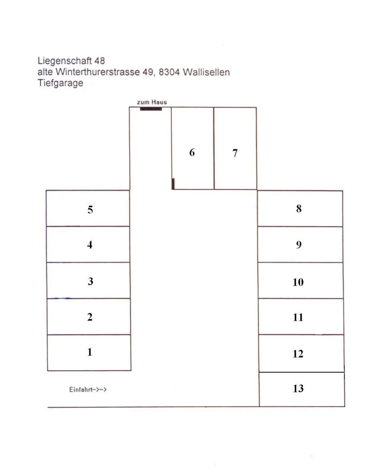 PARKPLATZ IN DER TIEFGARAGE ZU VERMIETEN! Alte Winterthurerstrasse 49 in 8304 Wallisellen