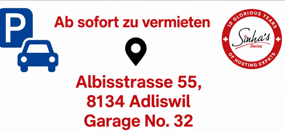 Covered Garage Parking Space Available to Rent in Albisstrasse 55, Adliswil