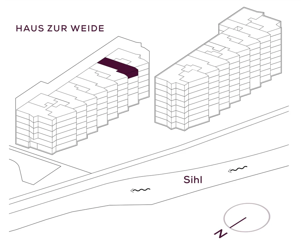 Grosszügige, luxeriöse 3.5 Zimmerwohnung im 5. OG mit Blick auf die Sihl in Zürich-Manegg