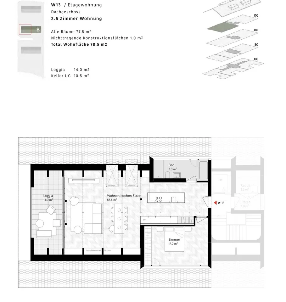Newly built, first-occupancy 2.5-room attic apartment in Muttenz