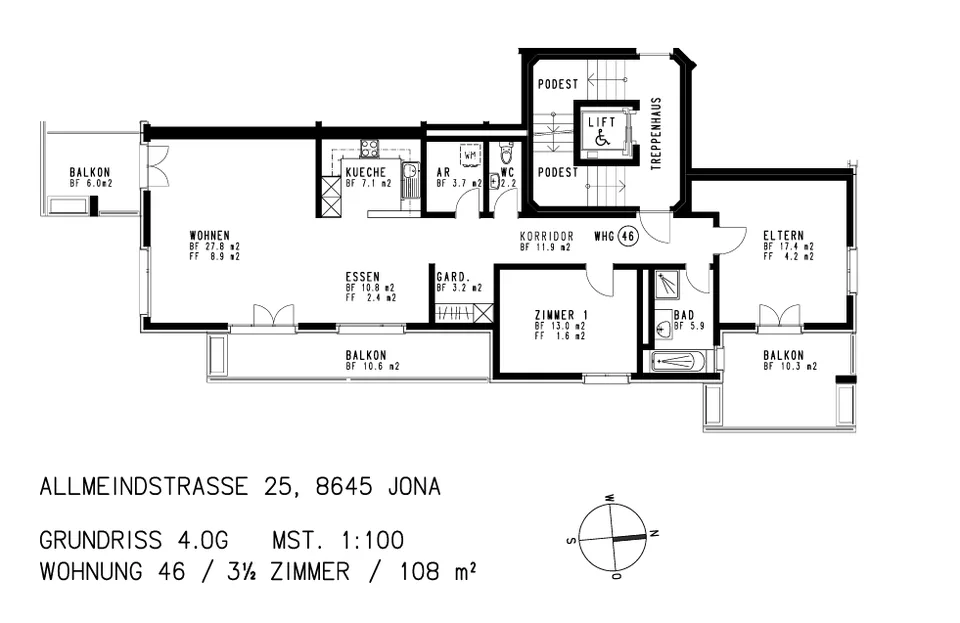 grosszügige 3 ½-Zimmerwohnung an zentraler Lage