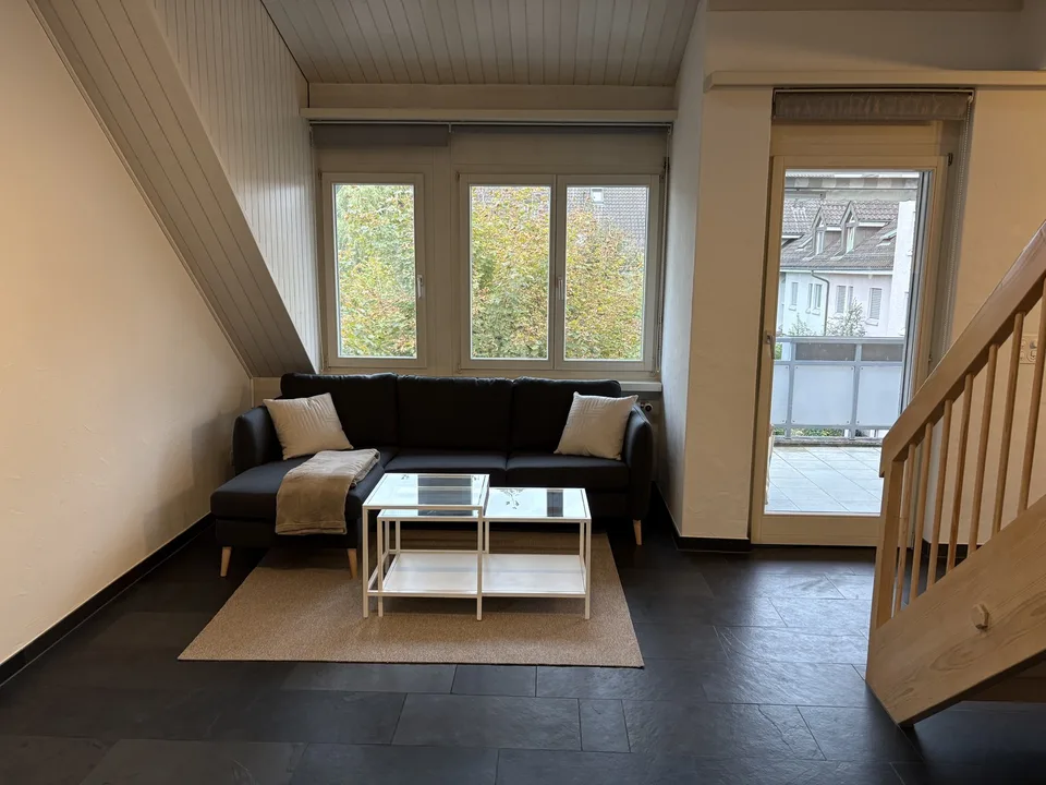 Exclusive, Fully Furnished 3.5-Room Gallery Apartment with Balcony and Fireplace in Schwerzenbach