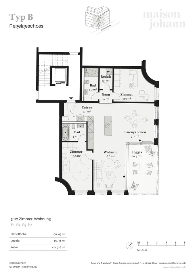 Modern 3.5-Room Apartment at Sankt Johanns-Platz
