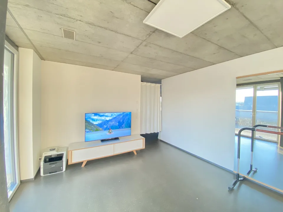 Untermieterin gesucht: Helles & grosszügiges Zimmer (21 m²) in moderner Attikawohnung mit riesiger Dachterrasse & tollem Ausblick (2er-WG, teilmöbliert)