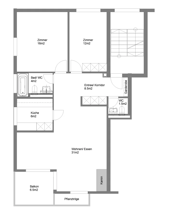 3.5-Zimmer Wohnung mit eigenem Waschraum