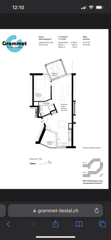 2.5 Zimmer, 68m², 1. Stock
