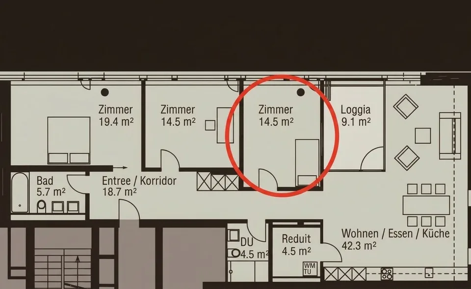 Zimmer in einer WG in einer modernen Liegenschaft in Zug