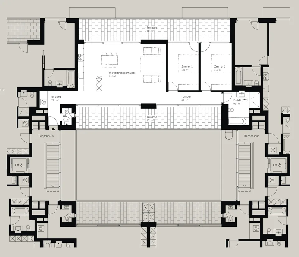 Hochwertig möbliertes 3.5-Zimmer-Penthouse mit zwei Terrassen im Kreis 5