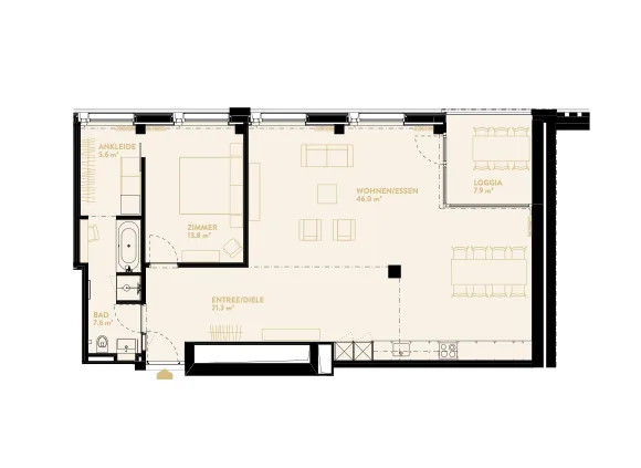 Exclusive Furnished 98 m²  2.5 Apartment with Parking and Covered Balcony in Zürich Oerlikon (Leutschenbach)