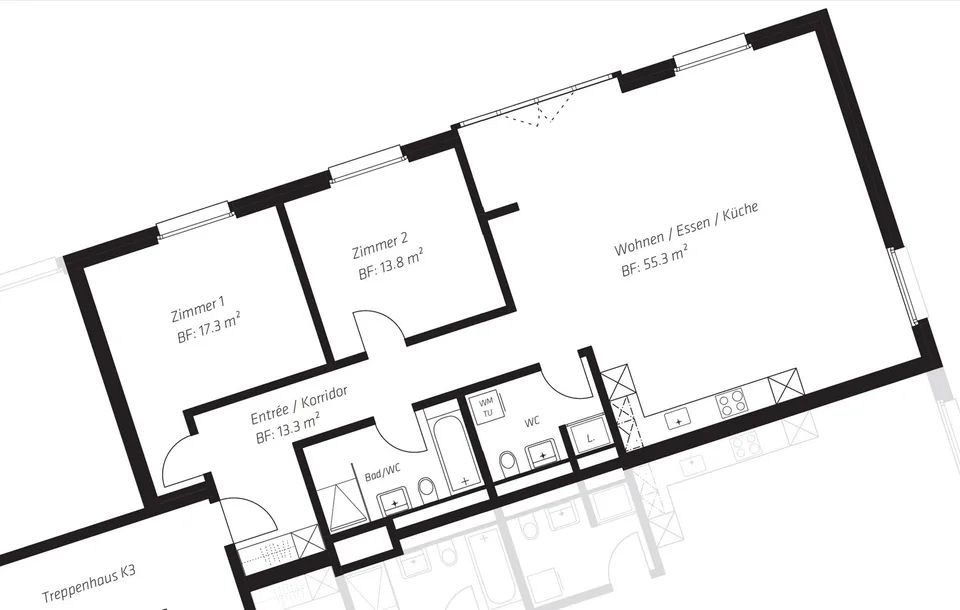 Grosszügige 3 1/2 Zimmerwohnung im Zentrum von Bülach