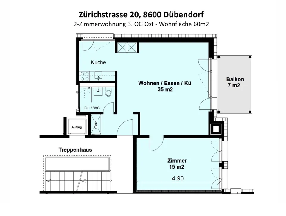 2-Zimmer-Wohnung, zentral gelegen und gut angebunden in Dübendorf