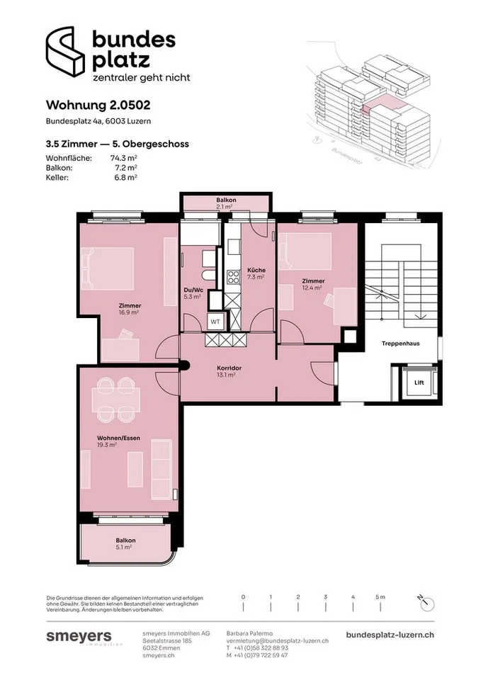 Exklusive 3.5 Zimmer Wohnung mit  Aussicht am Bundesplatz Luzern