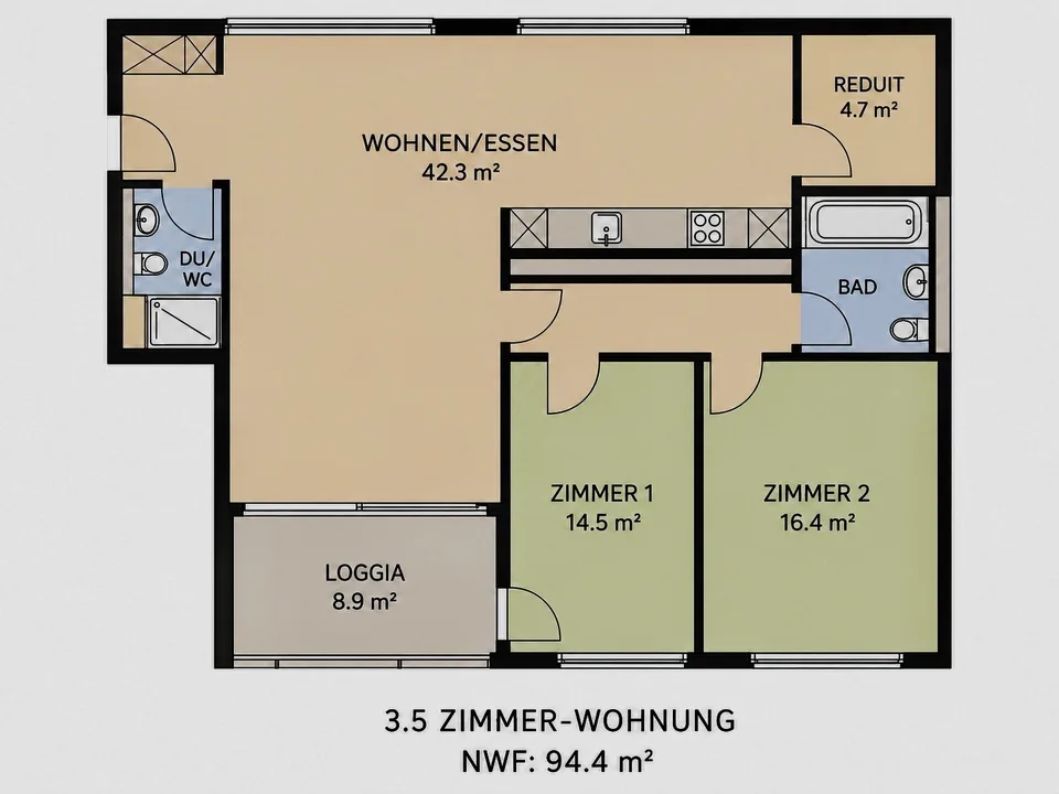 Helle 3.5-Zimmer-Wohnung, ca. 95 m² – 3 Min. zum Bahnhof Schlieren