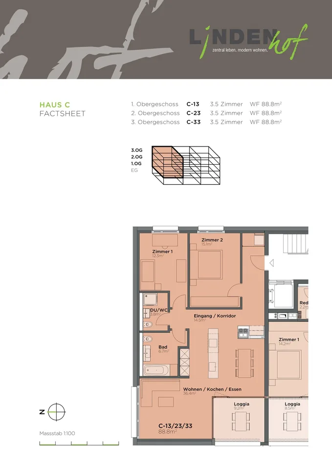 Moderne 3.5-Zimmerwohnung mit Loggia & eigenem Waschturm