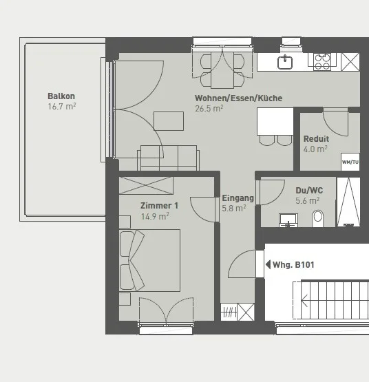 Moderne 2.5-Zimmer-Wohnung mit grossem Balkon in Schinznach-Bad