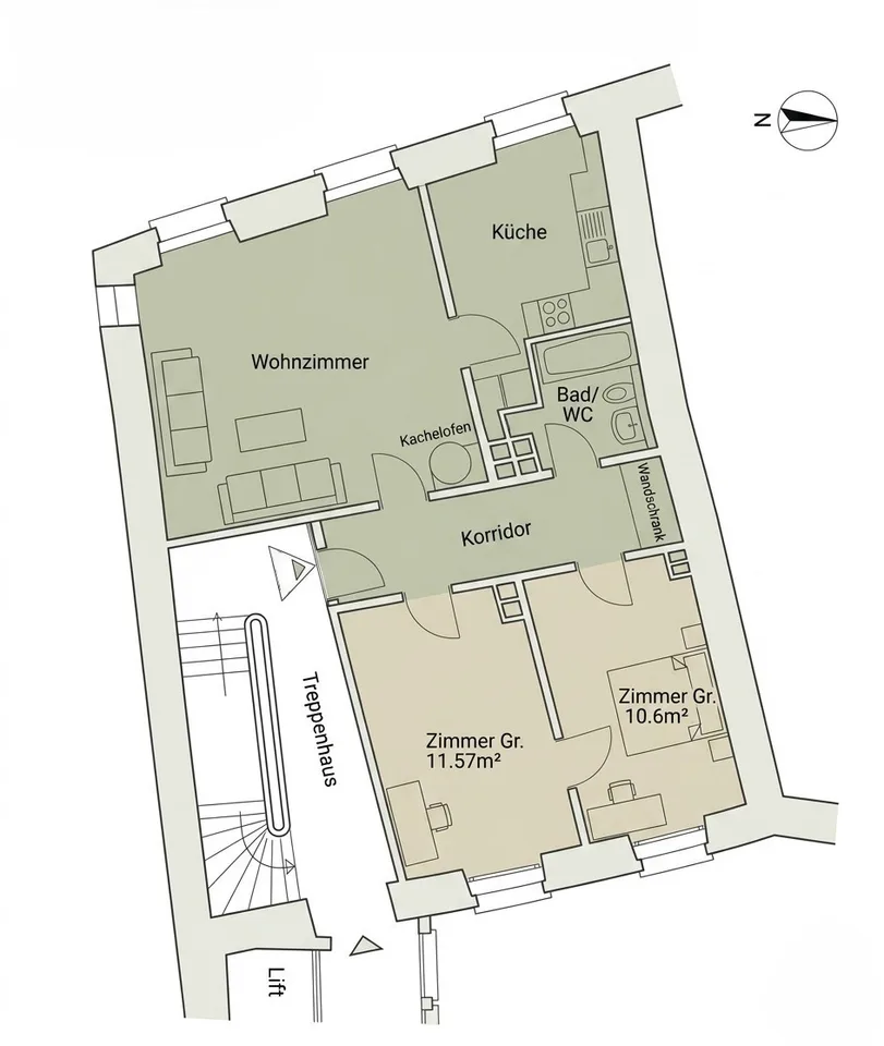 Charmante 3.5-Zimmer-Altbauwohnung – hell, möbliert & nahe Bahnhof
