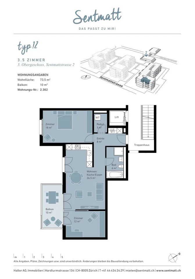 Helle 3.5-Zimmer-Wohnung mit grossem Balkon und eigenem Waschturm in Obfelden