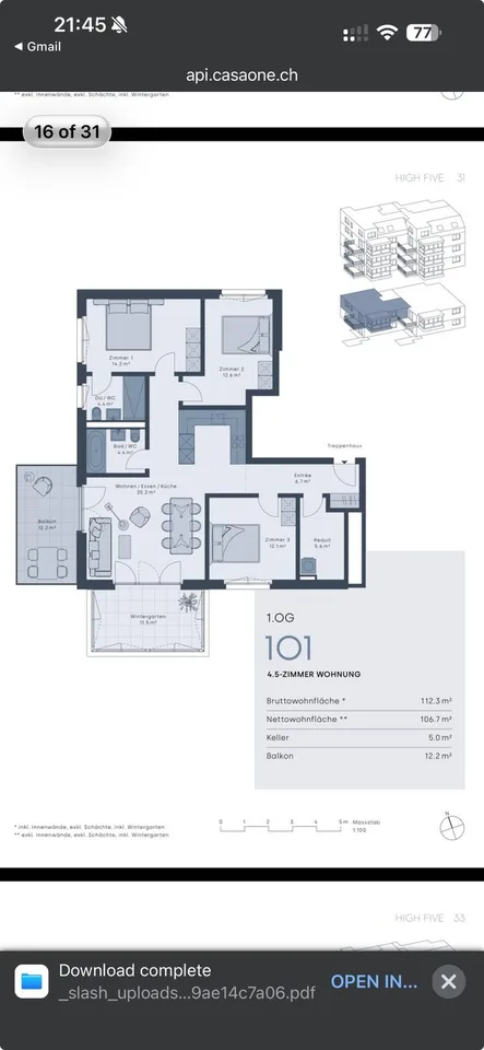 Erstvermietung im HIGH FIVE 4.5-Zimmer-Wohnung mit Wintergarten & Balkon