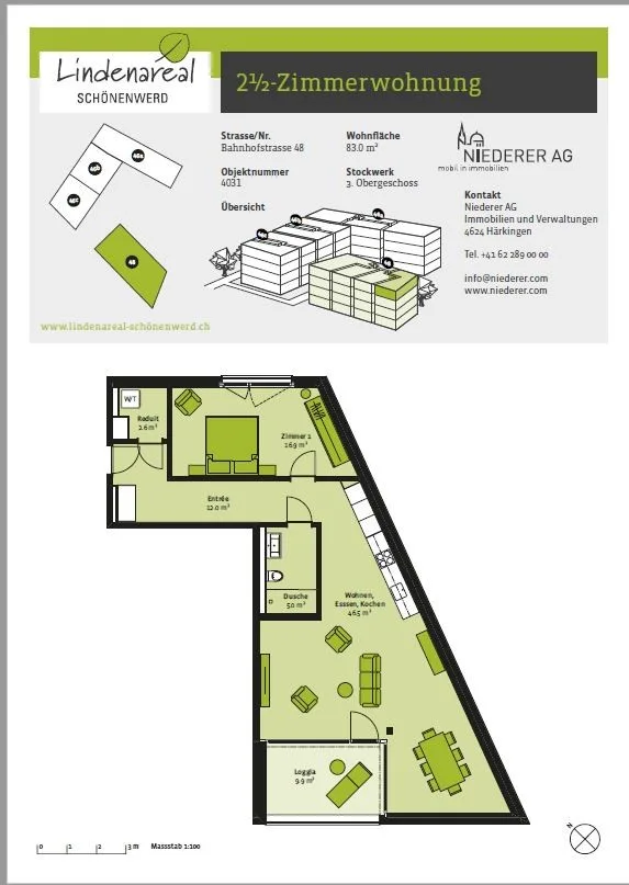 Helle 2.5-Zimmer-Wohnung mit Balkon und 83 m² – nahe Bahnhof