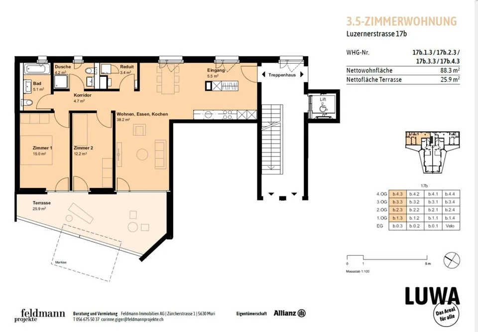 moderne 3.5 Zimmer-Wohnung mit tollem Grundriss