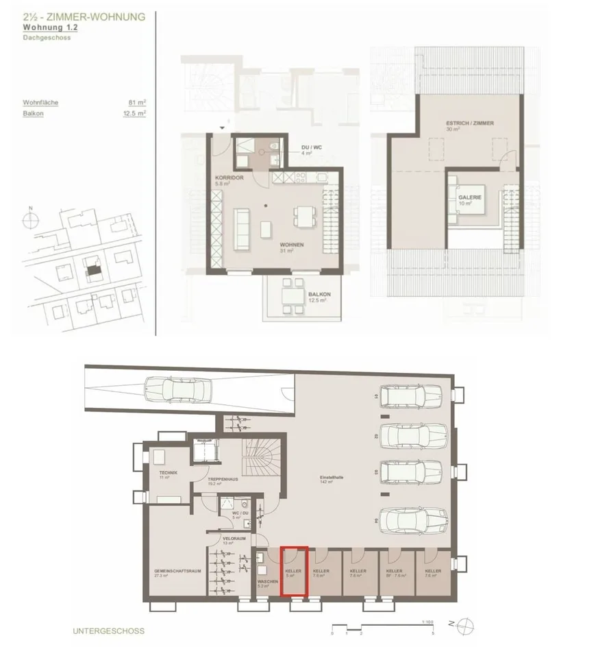 Moderne 2.5 Zimmer Dachwohnung mit Galerie