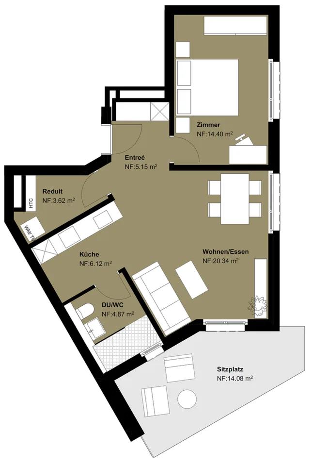 Moderne 2.5-Zimmer-Gartenwohnung mit grossem Gartenanteil