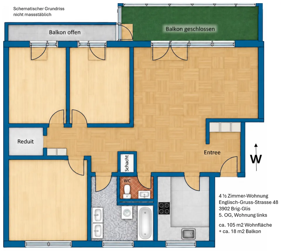 4.5-Zimmer-Wohnung mit grossem geschlossenem Balkon in Brig-Glis