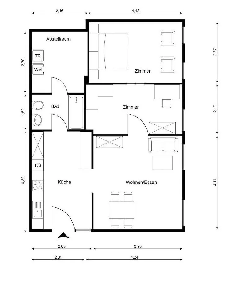 Möblierte 3-Zimmer-Wohnung in Unterseen (ab 1. Oktober)
