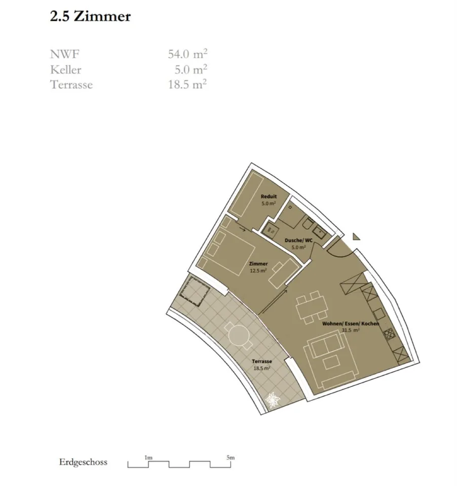 2.5 Zimmer Wohnung mit toller Lage - grossen Terrasse - 3.30m hohe Decken
