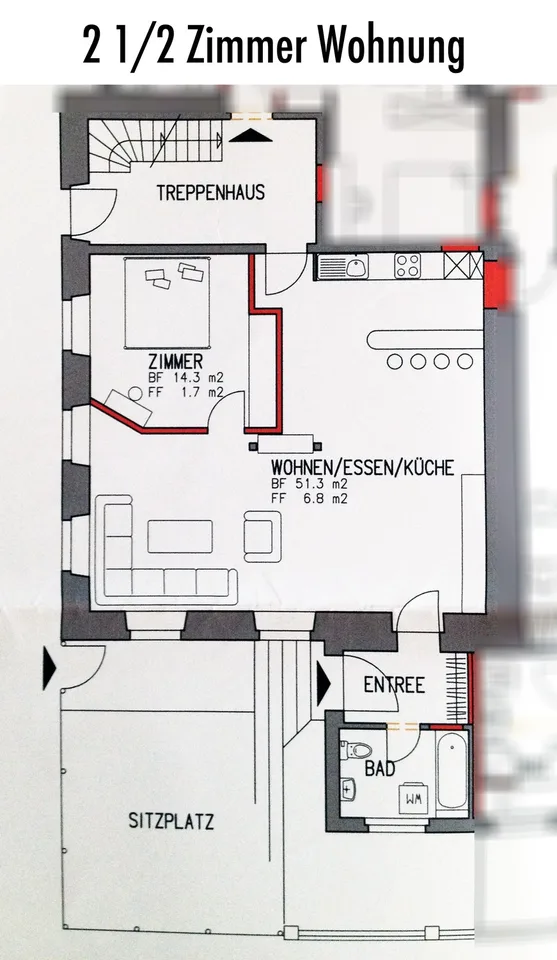 Grosszügige 2.5-Zimmerwohnung mit 38 m² sonniger Terrasse