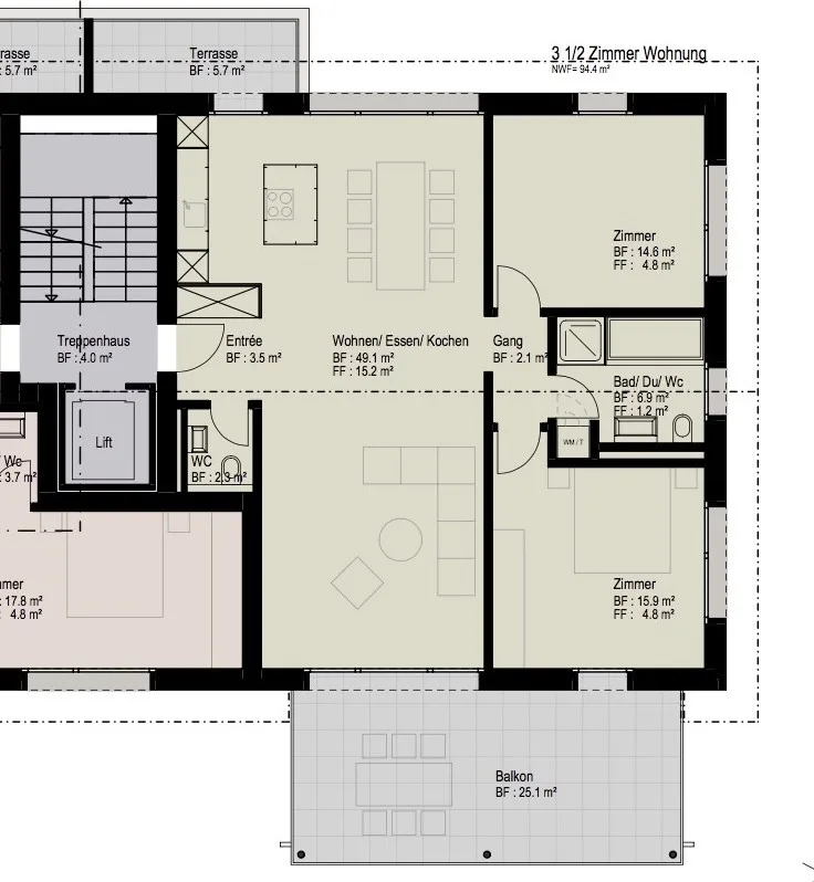 3.5-Zimmer-Wohnung mit 25 m² Balkon und Weitsicht - Nachmieter gesucht