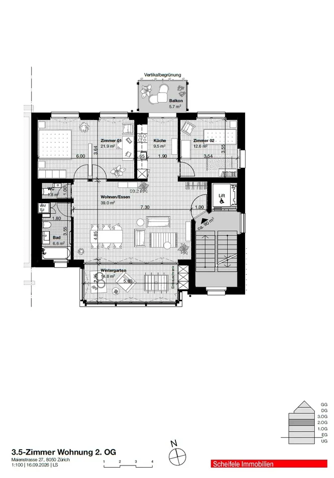 Appartement charmant de 3,5 à 4,5 pièces avec jardin d'hiver et balcon à Zurich-Oerlikon – photo 6 sur 7